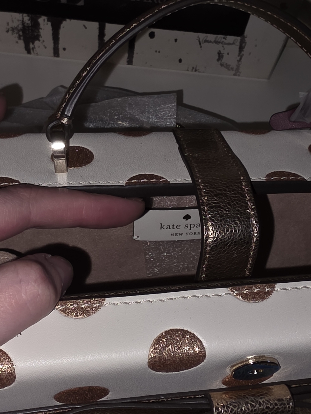 kate spade White Mini Box Bag with Rose Gold Bow & Polka Dots - Picture 12 of 12